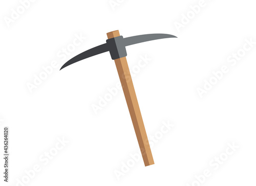 Illustration of a pickaxe on a wooden handle. Isolated on white background. photo
