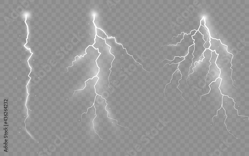 Set of zippers, thunderstorm and effect lightning.
