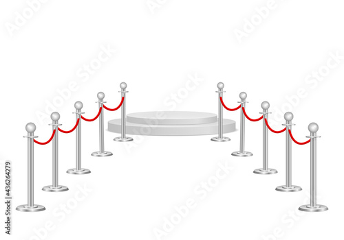 Red carpet and rope path barriers 3d. 