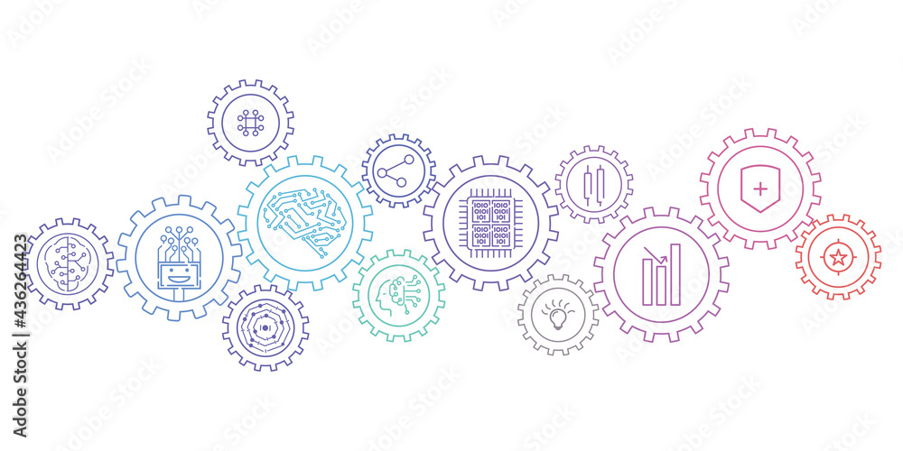 Artificial intelligence development concept vector illustration. Concept with linked icons related to robot development