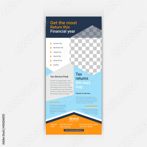 Tax Services Rack Card Design. Corporate Tax Refund Financial Dl Flyer Template