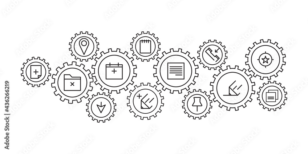 Web development line vector illustration.Concept with linked icons related to web promotion and development
