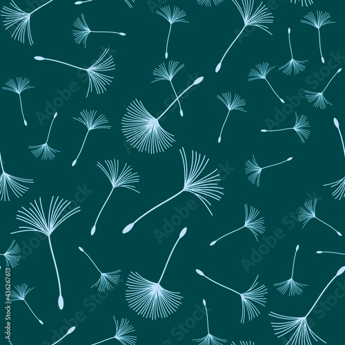 pattern seamless of various dandelion plants on green background. Continuous design for the textile industry.