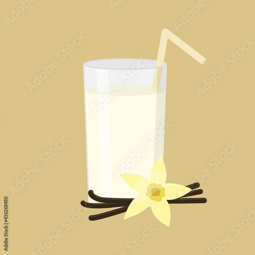 Vanilla milkshake. Vector flat illustration