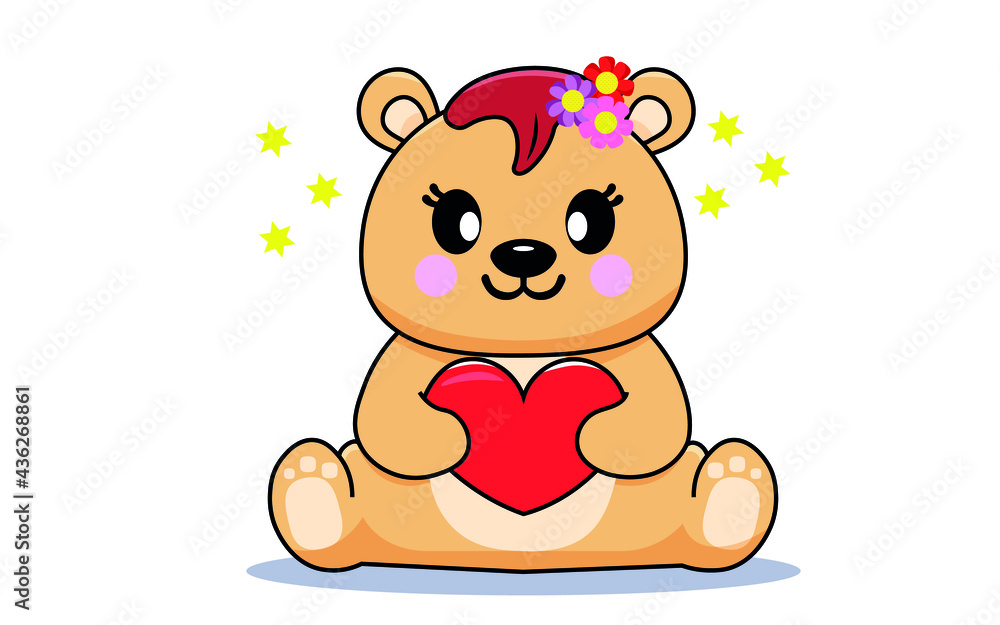 Fototapeta premium Vector illustration cute teddy bear holding heart