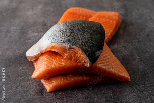 Stack of raw salmon photo