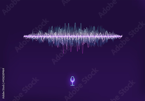 Futuristic sound wave concept. Futuristic Frequency audio waveform and music wave. Hi-tech AI technology. Microphone voice control. Vector Voice assistant AI and equalizer sound recognition.