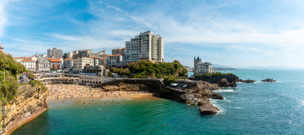 Panoramic of Plage du Port Vieux in Biarritz, summer holidays in the  south-east of France. Municipality of Biarritz, department of  Pyrenees-Atlantiques Photos | Adobe Stock
