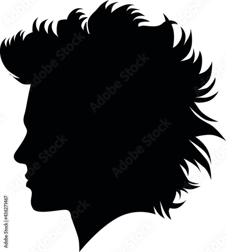 Irokese punk hairstyle for a adult men Anarcho punk (or anarchist punk) rocker, bad guy look hairstyle. Pixie Cut Iroquois haircut on a man profile picture vector illustration realistic silhouette