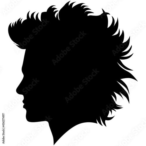 Irokese punk hairstyle for a adult men Anarcho punk (or anarchist punk) rocker, bad guy look hairstyle. Pixie Cut Iroquois haircut on a man profile picture vector illustration realistic silhouette