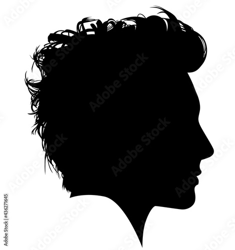 Irokese punk hairstyle for a adult men Anarcho punk (or anarchist punk) rocker, bad guy look hairstyle. Pixie Cut Iroquois haircut on a man profile picture vector illustration realistic silhouette photo