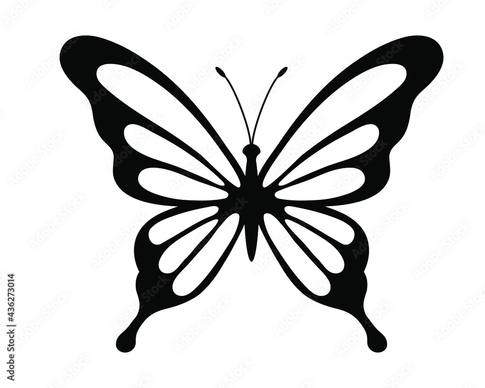 Butterfly silhouette. Hand drawn vector illustration. Isolated element on  white background. Best for seamless patterns, posters, cards, stickers and  your design. Stock Vector