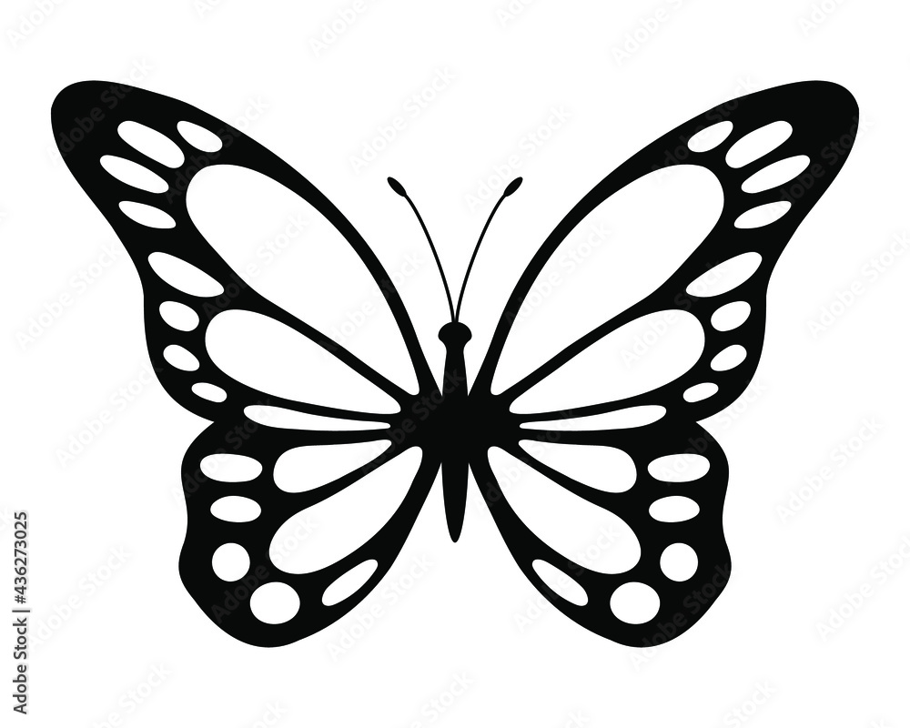 Butterfly silhouette. Hand drawn vector illustration. Isolated element ...