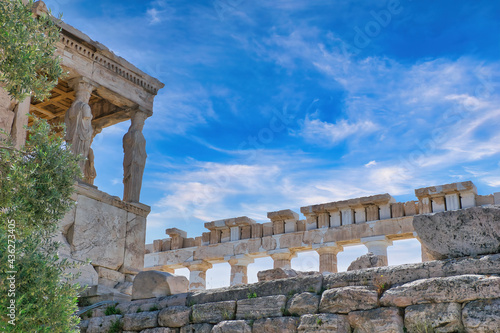 View of Erehtheio with Karyatides in Acropolis of Athens, Greece photo