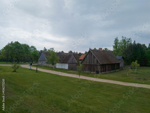 Traditional Kashubian village in Pomerania (northern Poland) with typical rural architecture for central Europe