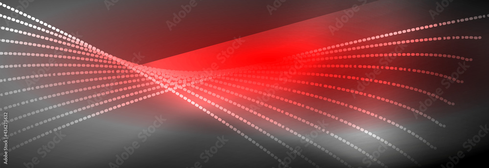 Neon shiny color background with light glowing wave line particles. Wallpaper background, design templates for business or technology presentations, internet posters or web brochure covers