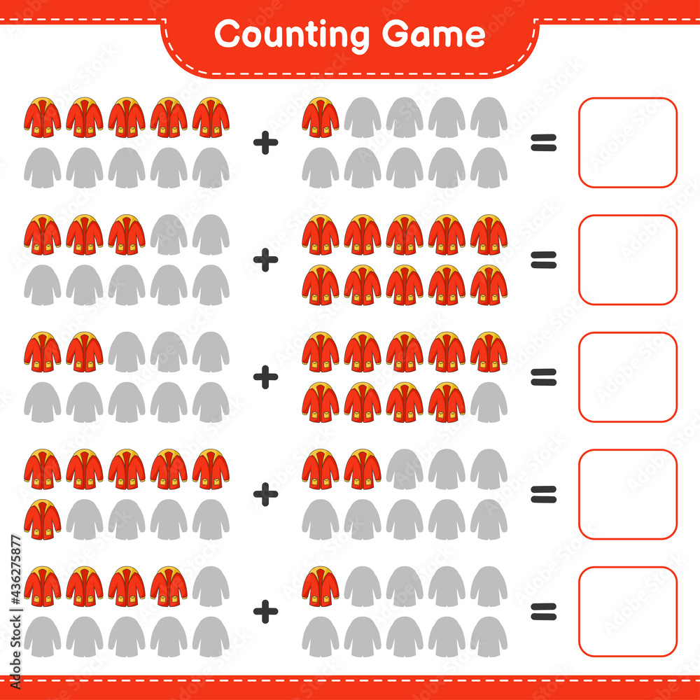 Counting game, count the number of Warm Clothes and write the result. Educational children game, printable worksheet, vector illustration Counting game, count the number of Warm Clothes and write the result. Educational children game, printable worksheet, vector illustration