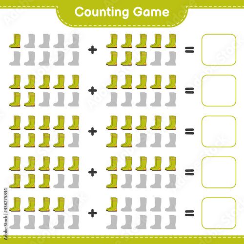 Counting game  count the number of Rubber Boots and write the result. Educational children game  printable worksheet  vector illustration