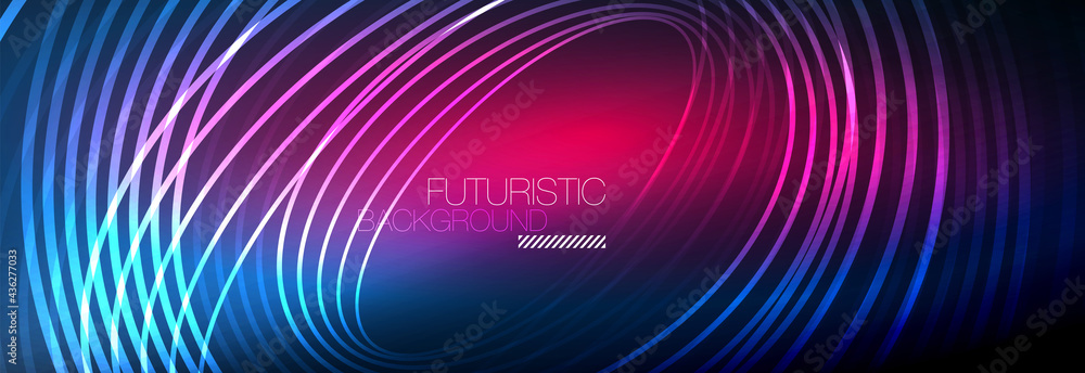 Dark abstract background with glowing neon circles. Trendy layout template for business or technology presentation, internet poster or web brochure cover, wallpaper Dark abstract background with glowing neon circles. Trendy layout template for business or technology presentation, internet poster or web brochure cover, wallpaper