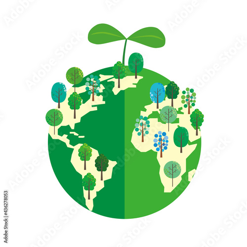 植樹で環境保護するイメージイラスト