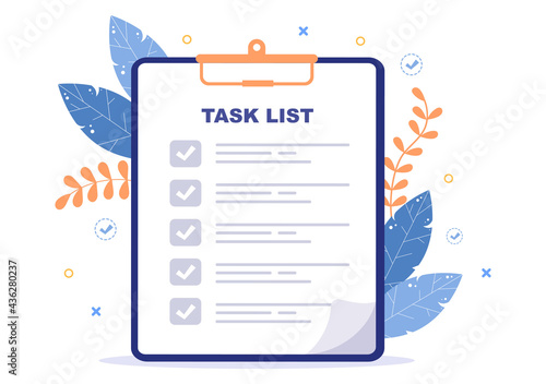 Task List Vector Illustration To Do list Time Management, Work Planning or Organization of Daily Goals. Landing Page Template