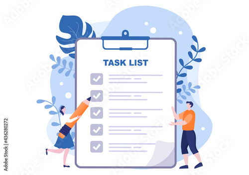 Task List Vector Illustration To Do list Time Management, Work Planning or Organization of Daily Goals. Landing Page Template