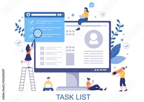 Task List Vector Illustration To Do list Time Management, Work Planning or Organization of Daily Goals. Landing Page Template