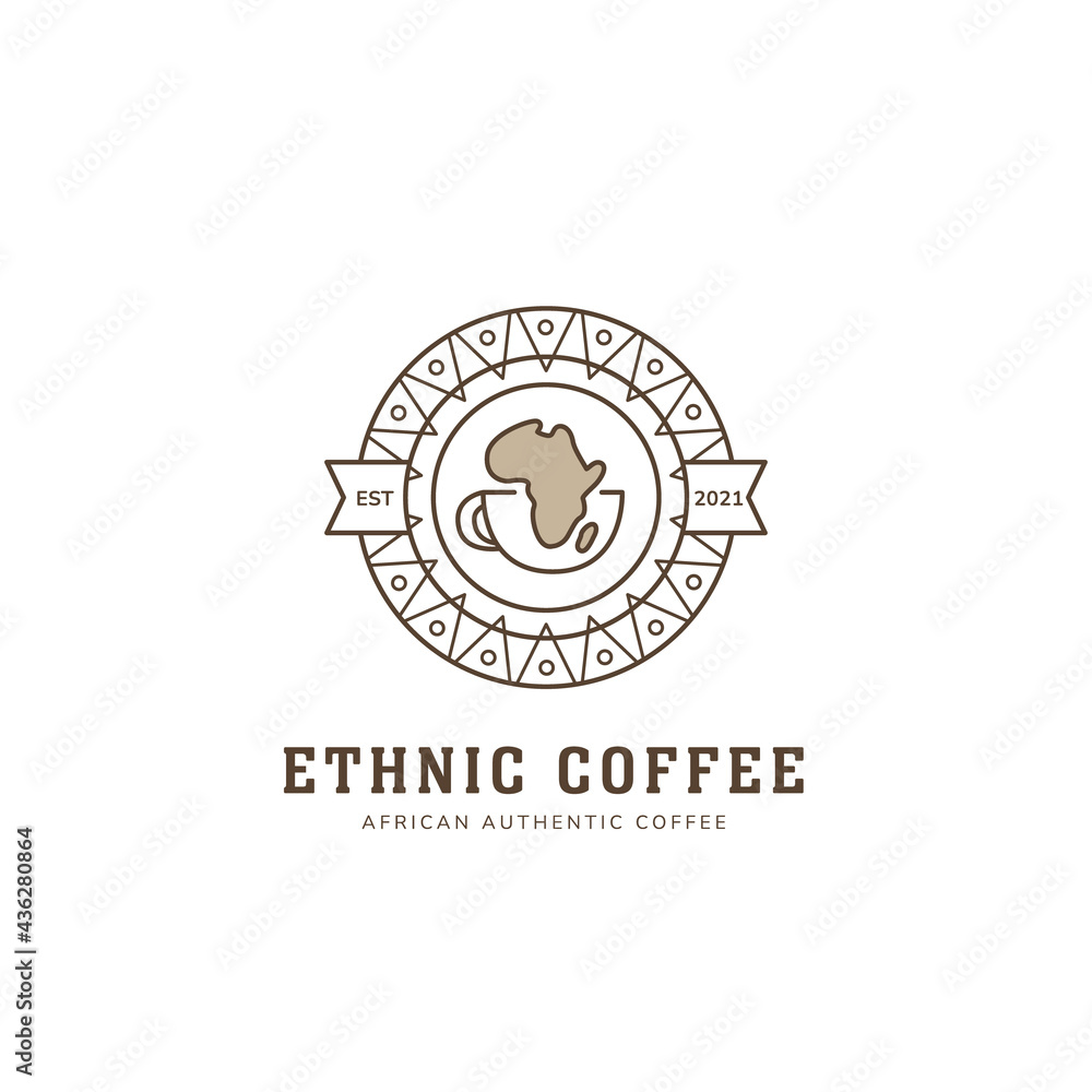 Ethnic african coffee logo in round badge icon style with tribe ethnic pattern decoration Ethnic african coffee logo in round badge icon style with tribe ethnic pattern decoration