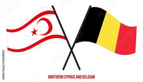 Northern Cyprus and Belgium Flags Crossed And Waving Flat Style. Official Proportion. Correct Colors