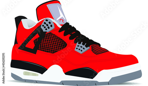 Athletic Sneaker Basketball Shoe Toro 4 Red Black Bred Color on White Vector