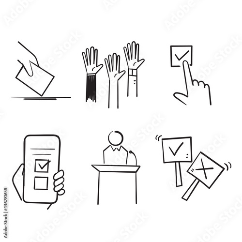 hand drawn doodle Simple Set of Voting Related Vector Line Icons illustration vector
