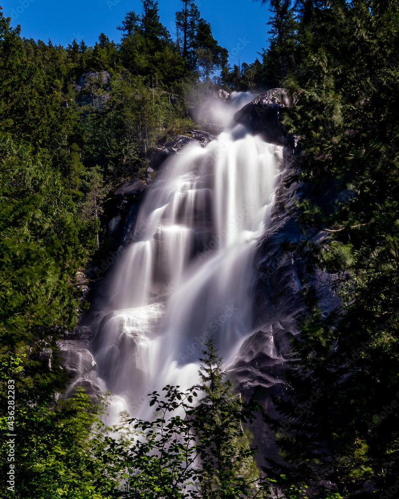 The turbulent water from Shannon Creek tumbles down Shannon Falls near Squamish, British Columbia, Canada The turbulent water from Shannon Creek tumbles down Shannon Falls near Squamish, British Columbia, Canada