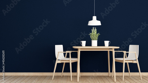 Living area in home or apartment on dark blue wall decorate - Relax area in Coffee shop or restaurant - 3D Illustration