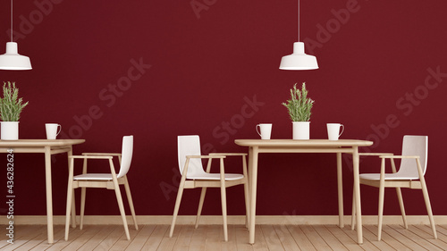 Living area in home or apartment on dark red wall decorate - Relax area in Coffee shop or restaurant - 3D Illustration