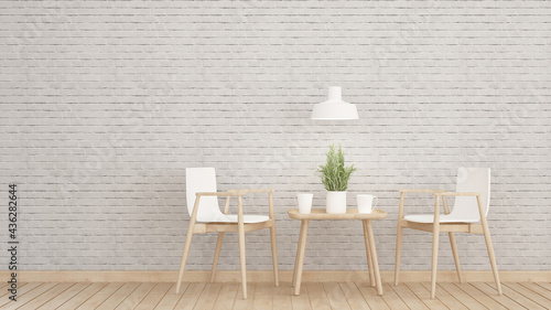Living area in home or apartment on white brick wall decorate - Relax area in Coffee shop or restaurant - 3D Illustration