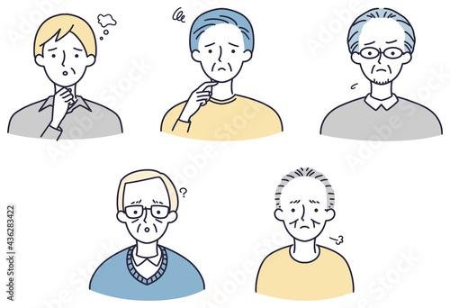 困り顔　シニア男性セット　シンプルイラスト