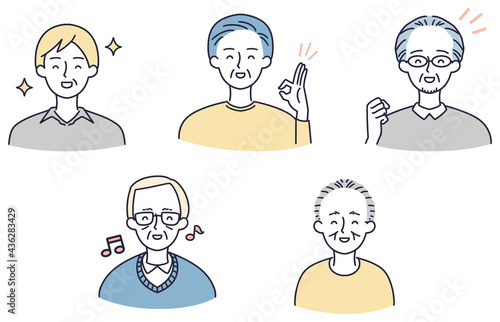 笑顔　シニア男性セット　シンプルイラスト