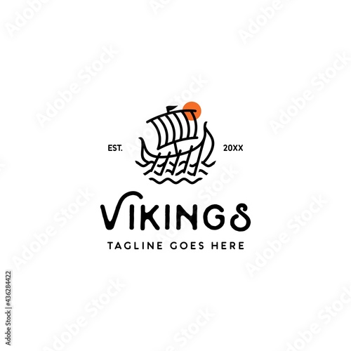 old ancient nordic sailing boat and waves logo icon vector template © ZHR_Design