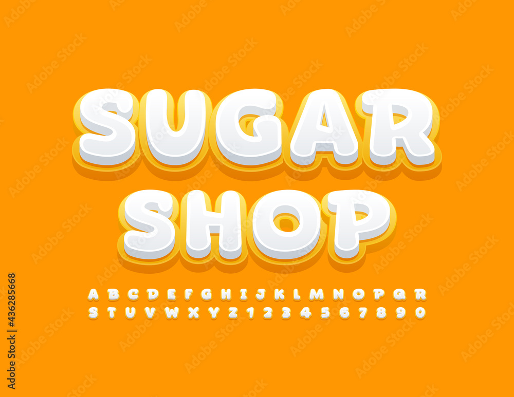 Vector sweet sign Sugar Show with Yellow and White Font. Cute Alphabet ...