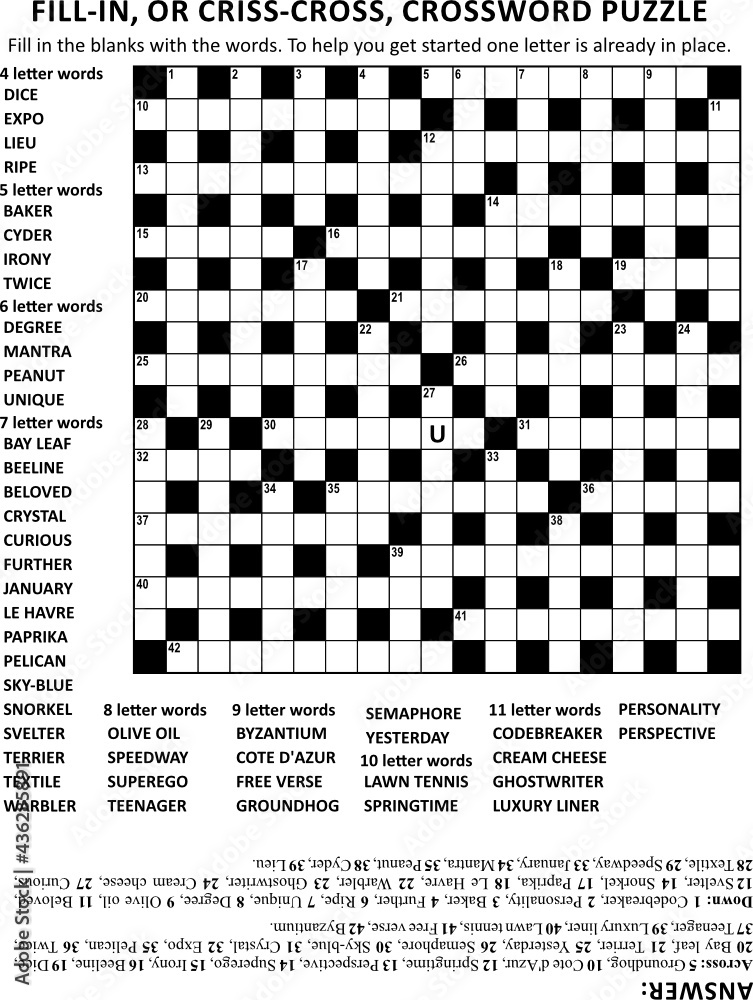 Criss-cross (or fill-in, else kriss-kross) crossword puzzle game of 19x19 grid, fitting Letter or A4 size paper, with general knowledge family friendly content. Answer included.
Criss-cross (or fill-in, else kriss-kross) crossword puzzle game of 19x19 grid, fitting Letter or A4 size paper, with general knowledge family friendly content. Answer included.