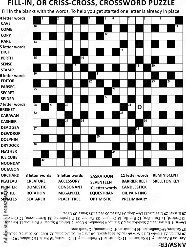 Crisscross (or fillin, else krisskross) crossword puzzle game of