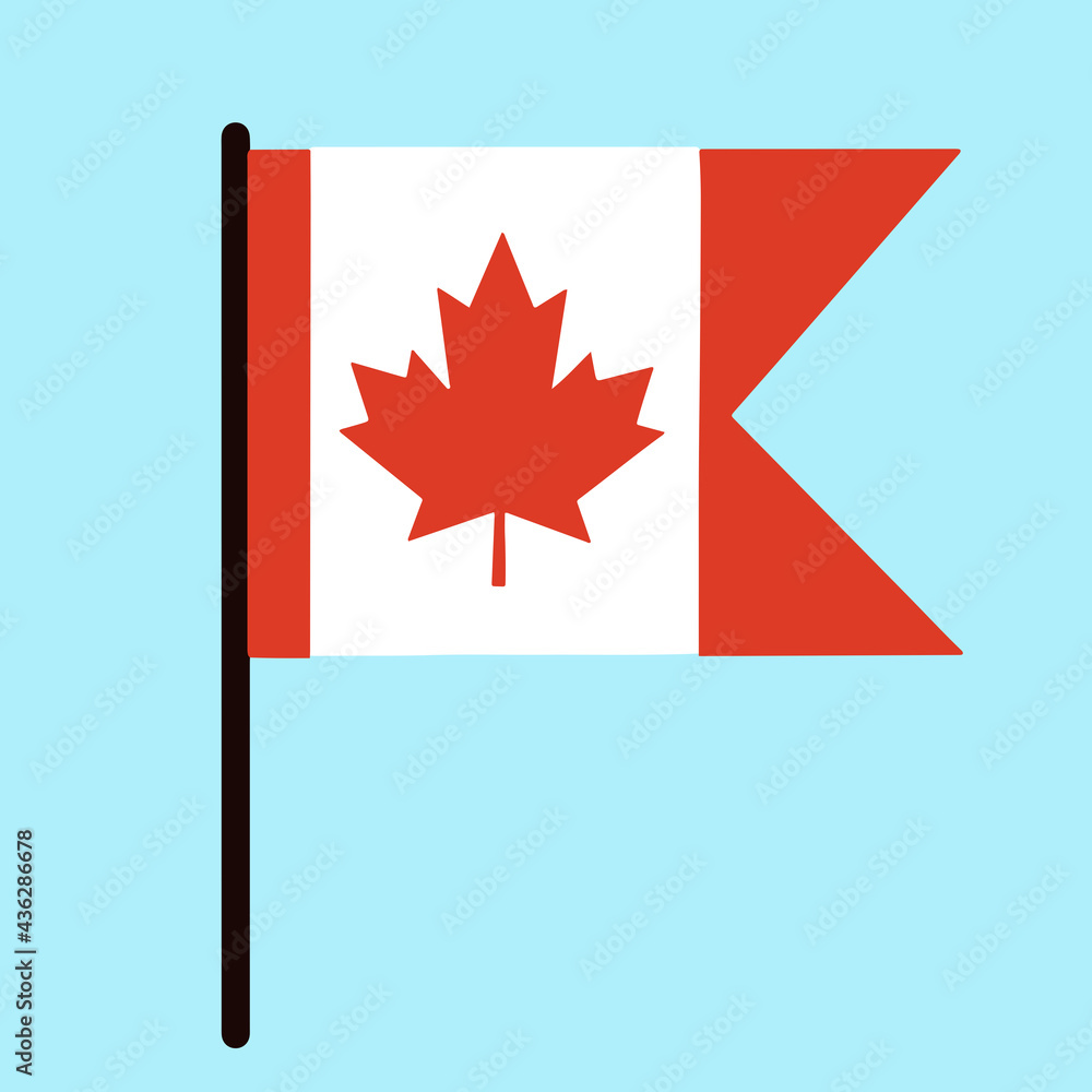 Flag of Canada. State banner on a pole. Country sign and symbol. Red maple leaf standard. Isolated icon on a light background. Flag of Canada. State banner on a pole. Country sign and symbol. Red maple leaf standard. Isolated icon on a light background.
