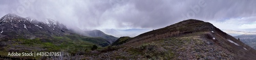 Mt Timpanogos landscape snow spring  views from Mount Mahogany hiking trail, Wasatch Front Rocky Mountains, by Orem and Provo, Utah. United States. USA © Jeremy