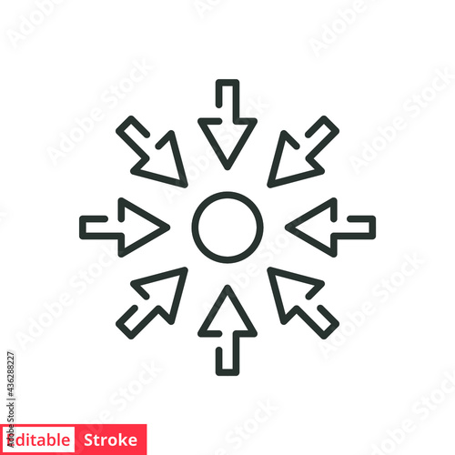Specific line icon. Simple outline style. Information, modern, technology, arrow, concertration, decentralisation concept. Vector illustration isolated on white background. Editable stroke EPS 10.