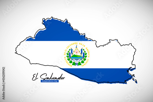 Happy independence day of El Salvador. Creative national country map with El Salvador flag vector illustration photo