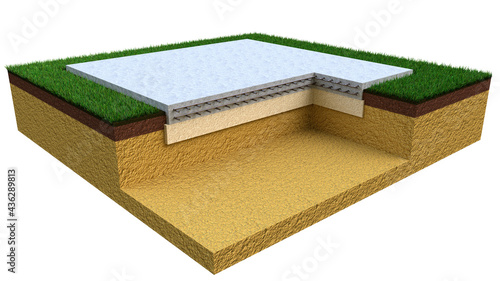 poured reinforced concrete slab basement - isolated industrial 3D illustration photo