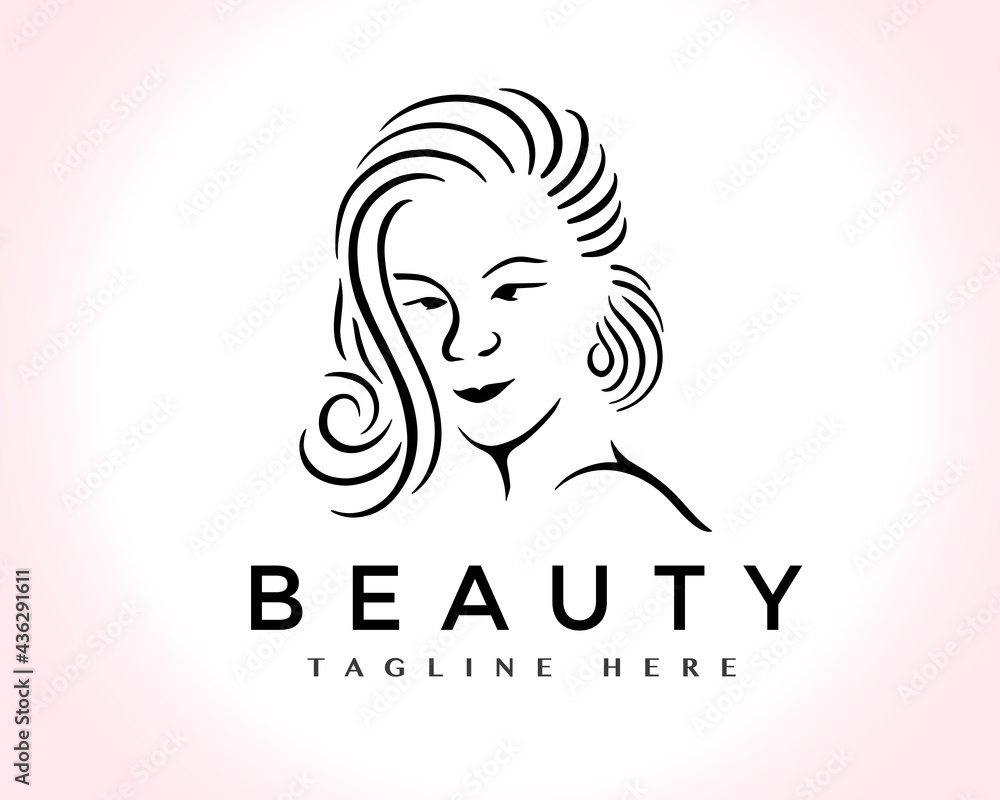 women head beauty face hair logo design template illustration
