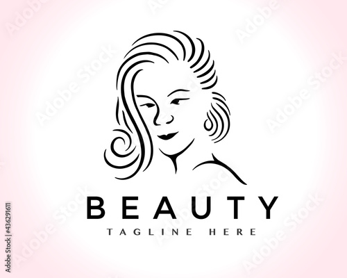 women head beauty face hair logo design template illustration