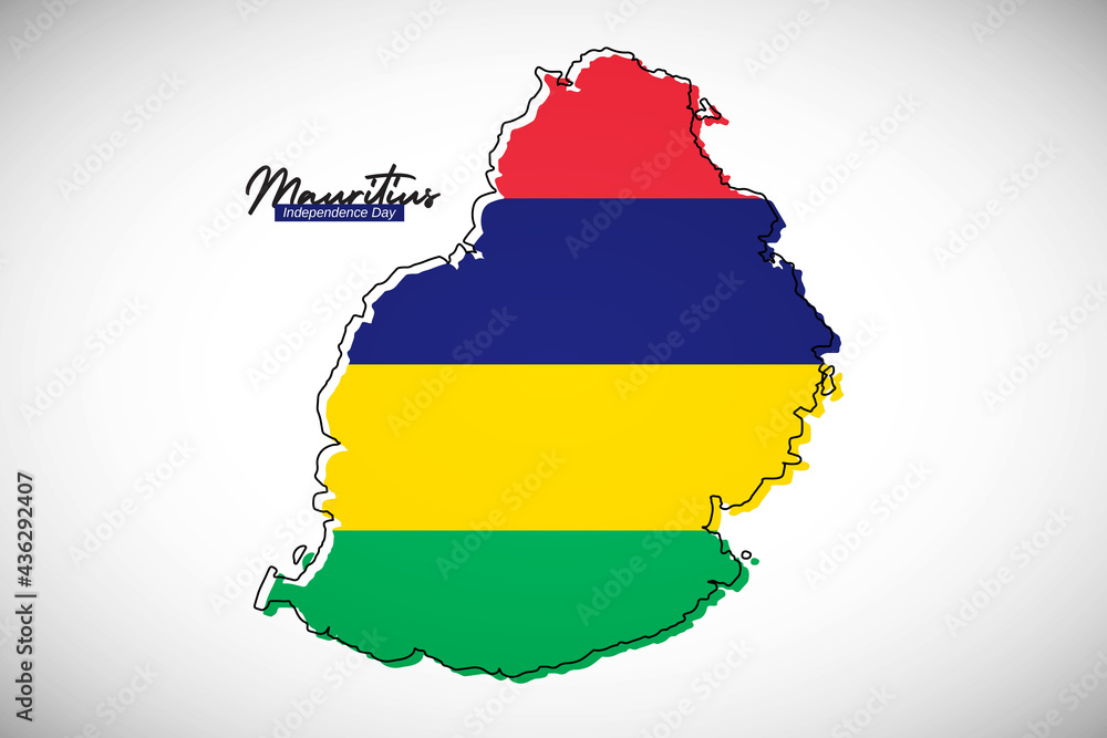 Happy independence day of Mauritius. Creative national country map with Mauritius flag vector illustration Happy independence day of Mauritius. Creative national country map with Mauritius flag vector illustration