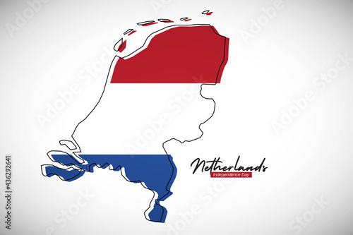 Happy independence day of Netherlands. Creative national country map with Netherlands flag vector illustration